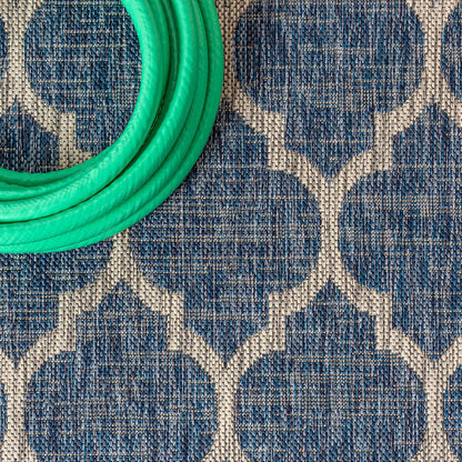 Eyely BMS109D-4SQ Santa Monica Trebol Moroccan Trellis Textured Weave, Pet Friendly, Non-Shedding, Stain Resistant, Easy-Cleaning, Navy/Gray, 4' Square, Indoor/Outdoor, Area Rug