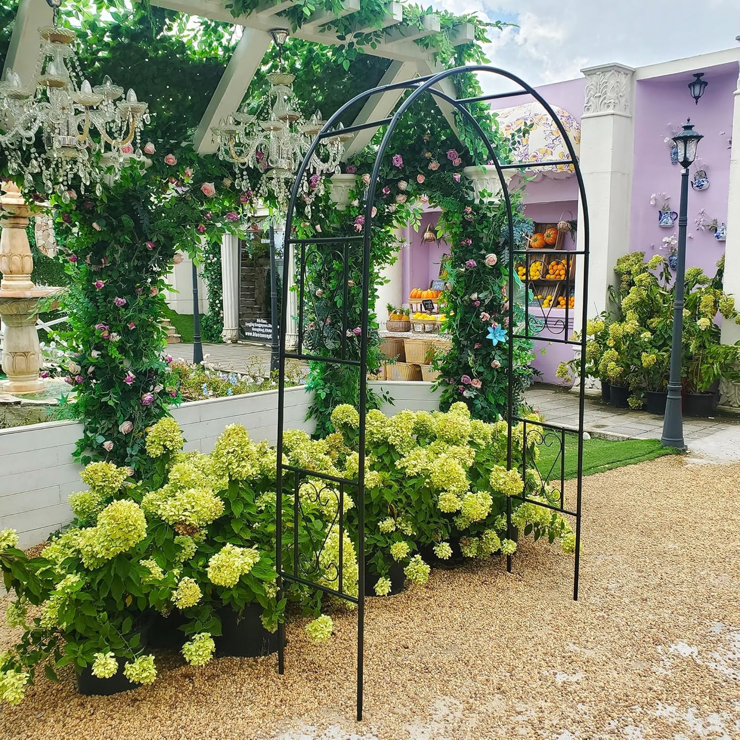 Iron Pergola Arbor Practical, Garden Arbor Arch, Metal Trellis Archway for Climbing Plants Rose Grape Vines, Pergola Decoration for Backyard Patio Lawn Pathway 7 Ft High x 4.1 Ft Wide