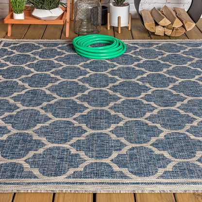 Eyely BMS109D-5 Santa Monica Trebol Moroccan Trellis Textured Weave Indoor/Outdoor Area Rug Coastal;Bohemian, Bedroom, Backyard, Patio, Easy-Cleaning, Non-Shedding, 5 X 8, Navy/Gray