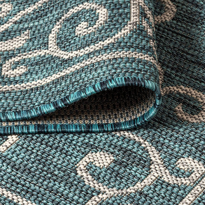 JONATHAN Y SMB106F-8R Charleston Vintage Filigree Textured Weave Teal/Gray 8' Round Indoor/Outdoor Area Rug, Pet Friendly, Non-Shedding, Stain Resistant, Easy-Cleaning for Backyard, Patio, Porch