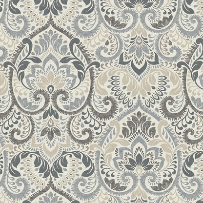 Arden Seat Cushion, 21 x 21, Rain-Proof, Fade Resistant, Cushion for Patio Dining, Adirondack, and Outdoor Chairs Neutral Aurora Damask