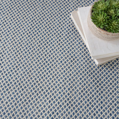 Nourison Home Courtyard Indoor/Outdoor Ivory Blue 8' x Square Area Rug, Easy Cleaning, Non Shedding, Bed Room, Living Room, Dining Room, Backyard, Deck, Patio (8 Square)