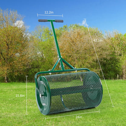 Compost Spreader- 24 inch Peat Moss Roller With improved T shape handle-Lawn & Garden Spreader For Top Dressing Compost, Fertilizer, Mulch And Soil- Strong and Lightweight material for basket