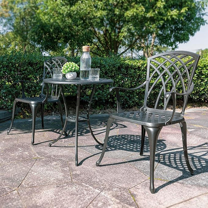NUU GARDEN 3-Piece Patio Bistro Set, Cast Aluminum Table and 2 Chairs with Umbrella Hole, Outdoor Bistro Set for Patio or Backyard, Black