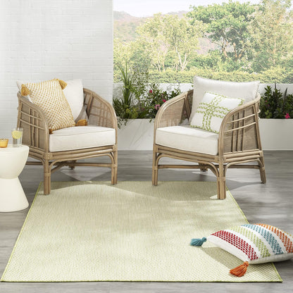 Nourison Courtyard Indoor/Outdoor Ivory Green 6' x 9' Area Rug, Geometric, Easy Cleaning, Non Shedding, Bed Room, Living Room, Dining Room, Deck, Patio, Backyard (6x9)