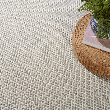 Nourison Courtyard Indoor/Outdoor Ivory Silver 8' x 10' Area Rug, Geometric, Easy Cleaning, Non Shedding, Bed Room, Living Room, Dining Room, Deck, Patio, Backyard (8x10)