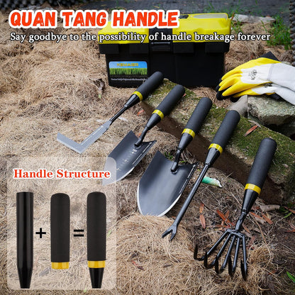 6-Piece Garden Tool Set with Storage Box, Heavy Duty Stainless Steel Gardening Hand Tools for Planting Weeding Digging, Includes Trowel, Shovel, Cultivator, Weeder, Pruner and More
