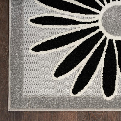 Nourison Home Aloha Indoor/Outdoor Black White 2'8" x 4' Area Rug, Easy Cleaning, Non Shedding, Bed Room, Living Room, Dining Room, Backyard, Deck, Patio (3x4)