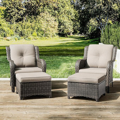 Joyside 4 Pieces Outdoor Patio Furniture Set Wicker Conversation Bistro Set 2 PE Wicker Patio with 2pcs Ottomans for Backyard, Porch, Balcony(Mixed Grey/Beige)