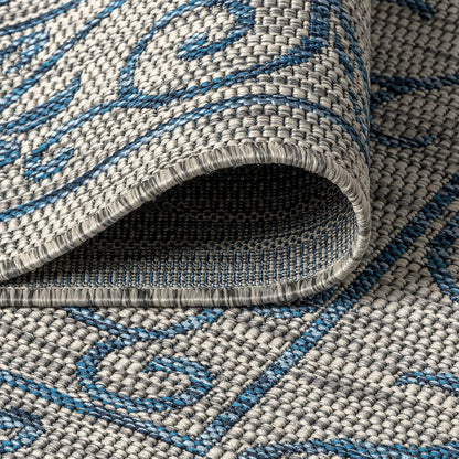 JONATHAN Y SMB106C-8R Charleston Vintage Filigree Textured Weave Gray/Navy 8' Round Indoor/Outdoor Area Rug, Pet Friendly, Non-Shedding, Stain Resistant, Easy-Cleaning for Backyard, Patio, Porch