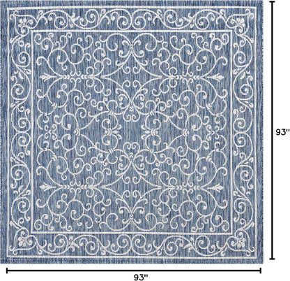 JONATHAN Y SMB106D-8SQ Charleston Vintage Filigree Textured Weave Navy/Gray 8' Square Indoor/Outdoor Area Rug, Pet Friendly, Non-Shedding, Stain Resistant, Easy-Cleaning for Backyard, Patio, Porch