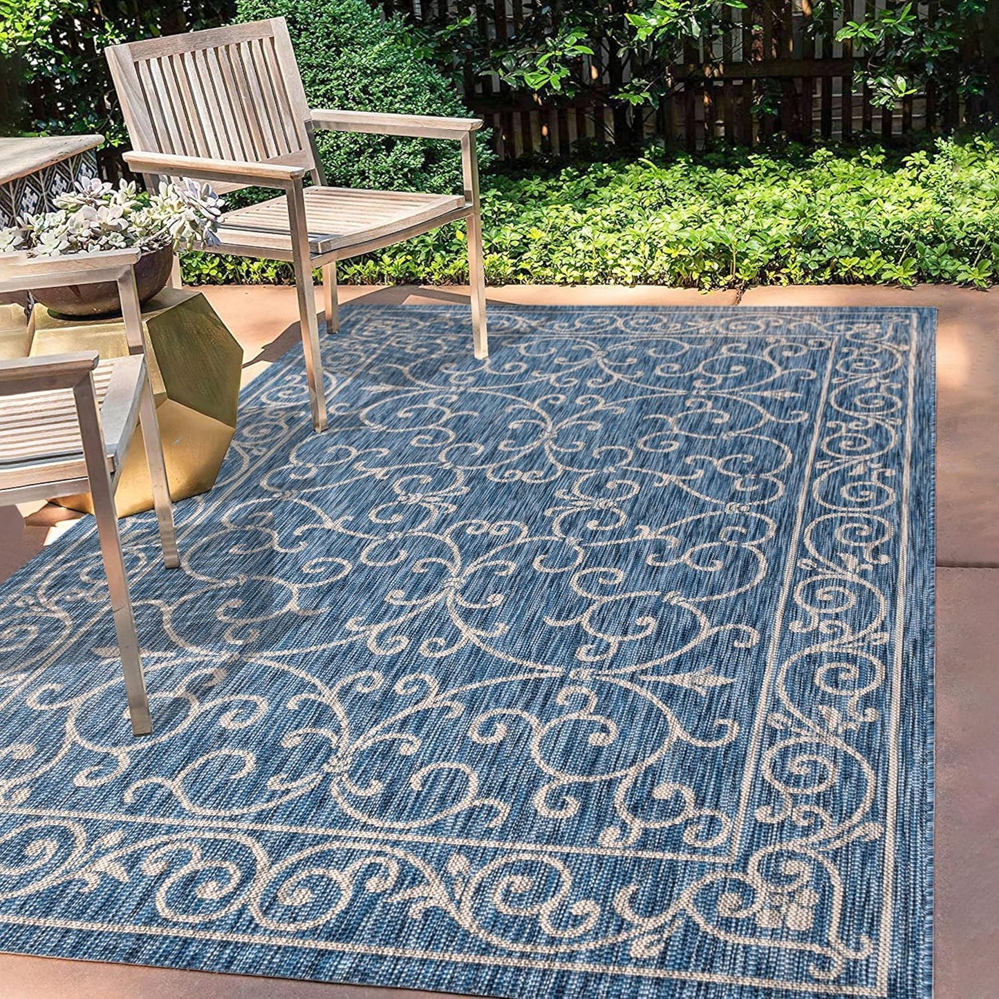 JONATHAN Y SMB106D-6 Charleston Vintage Filigree Textured Weave Navy/Gray 6 ft. x 9 ft. Indoor/Outdoor Area Rug, Pet Friendly, Non-Shedding, Stain Resistant, Easy-Cleaning for Backyard, Patio, Porch