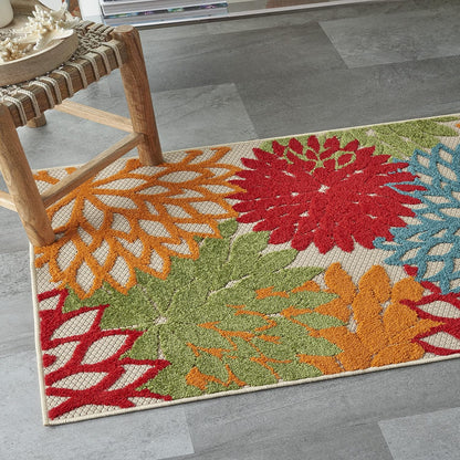 Nourison Aloha Indoor/Outdoor Green 3' x 5' Area Rug, Tropical, Botanical, Easy Cleaning, Non Shedding, Bed Room, Living Room, Dining Room, Deck, Backyard, Patio (3x5)