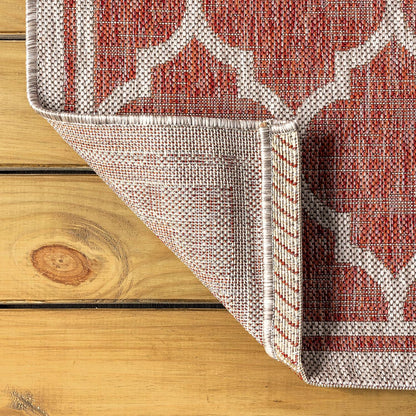 Eyely BMS109C-3SQ Santa Monica Trebol Moroccan Trellis Textured Weave, Pet Friendly, Non-Shedding, Stain Resistant, Easy-Cleaning, Red/Beige, 3' Square, Indoor/Outdoor, Area Rug