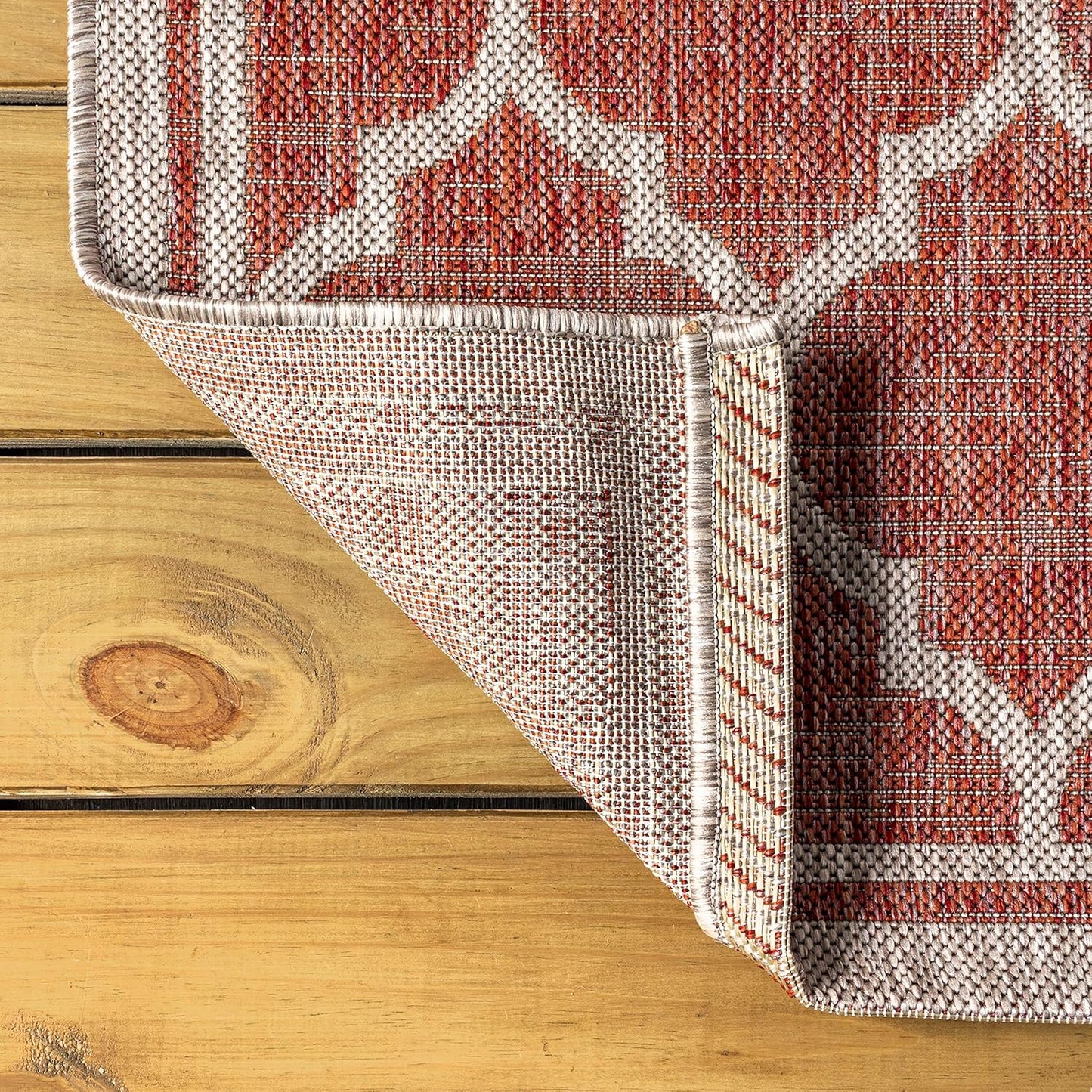 Eyely BMS109C-214 Santa Monica Trebol Moroccan Trellis Textured Weave, Pet Friendly, Non-Shedding, Stain Resistant, Easy-Cleaning, Red/Beige, 2 ft. x 14 ft., Indoor/Outdoor, Runner Rug