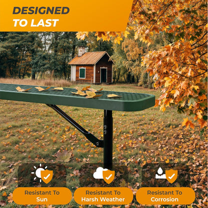 Heavy-Duty Outdoor Metal Bench, Thermoplastic-Coated, Inground, Weatherproof, Commercial-Grade for Parks, Gardens, Patios, Stores & More (8 Ft - Inground, Green)