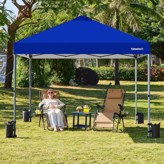Yaheetech 10x10 Pop-up Canopy Tent w/ 2 Integrated Wheels for Mobility, Waterpoof & Heavy Duty, Instant Sun Shelter with Carry Bag, Weight Bags for Outdoor Camping Beach Patio Parties, Blue