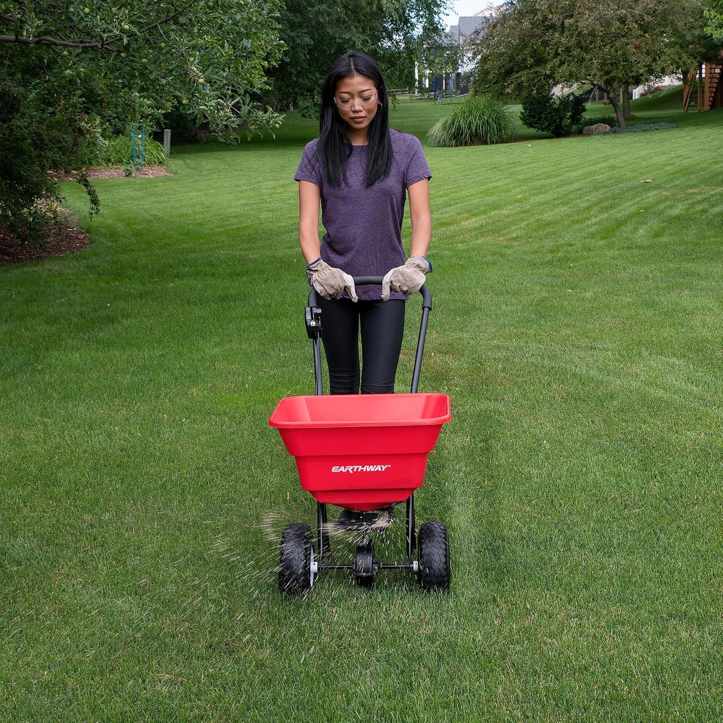 EarthWay 2050P 80lb Broadcast Spreader, Lawn Aerator, Fertilizer Spreader, 80lb Capacity, Pre-Assembled, with Rustproof Poly Hopper and Adjustable Drop Rate for Lawn Care & Seed Spreading