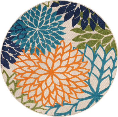 Nourison Aloha Indoor/Outdoor Multicolor 5'3'' x Round Area--Rug, Tropical, Botanical, Easy--Cleaning, Non Shedding, Bed Room, Living Room, Dining Room, Deck, Backyard, Patio (5 Round)