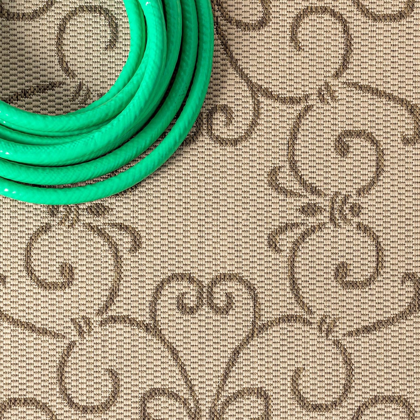 JONATHAN Y SMB106A-210 Charleston Vintage Filigree Textured Weave Indoor Outdoor Runner Rug Classic Coastal Easy-Cleaning Bedroom Kitchen Backyard Patio Non Shedding, 2 X 10, Beige/Brown