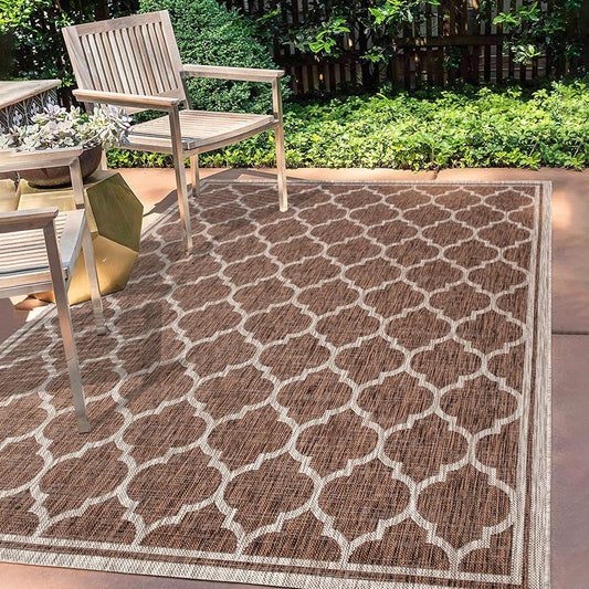 Eyely BMS109B-3 Santa Monica Trebol Moroccan Trellis Textured Weave Indoor/Outdoor Area Rug Coastal;Bohemian, Bedroom, Backyard, Patio, Easy-Cleaning, Non-Shedding, 3 X 5, Espresso/Taupe