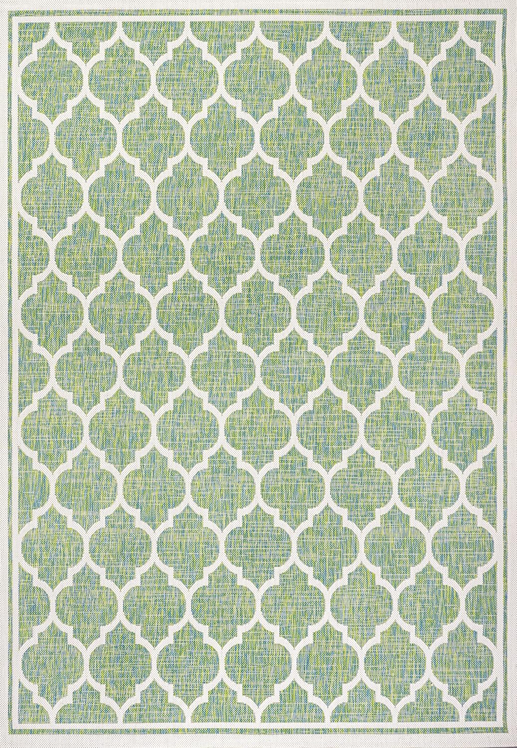 Eyely BMS109I-8 Santa Monica Trebol Moroccan Trellis Textured Weave Indoor/Outdoor Area Rug Coastal;Bohemian, Bedroom, Backyard, Patio, Easy-Cleaning, Non-Shedding, 8 X 10, Cream/Green