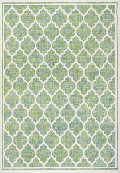 Eyely BMS109I-8 Santa Monica Trebol Moroccan Trellis Textured Weave Indoor/Outdoor Area Rug Coastal;Bohemian, Bedroom, Backyard, Patio, Easy-Cleaning, Non-Shedding, 8 X 10, Cream/Green