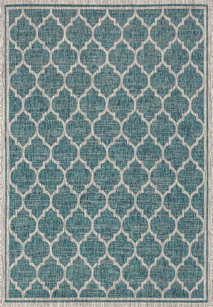 Eyely BMS109E-4 Santa Monica Trebol Moroccan Trellis Textured Weave Indoor/Outdoor Area Rug Coastal;Bohemian, Bedroom, Backyard, Patio, Easy-Cleaning, Non-Shedding, 4 X 6, Teal/Gray