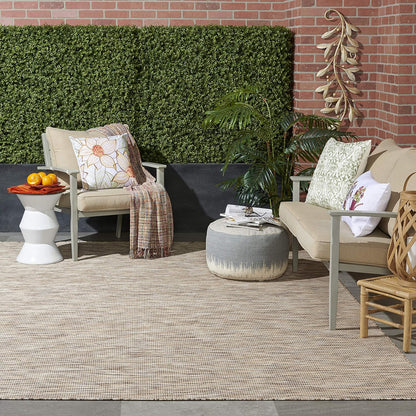 Nourison Positano Indoor-Outdoor Beige 5' x 7' Area Rug, Easy Cleaning, Non Shedding, Bed Room, Living Room, Dining Room, Backyard, Deck, Patio (5x7)