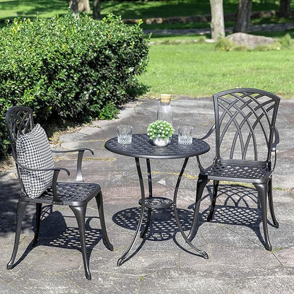 NUU GARDEN Bistro Set 3 Piece Outdoor All Weather Cast Aluminum Patio Bistro Set Patio Table and Chairs Set of 2 with Umbrella Hole for Backyard, Balcony, Front Porch, Lawn, Black