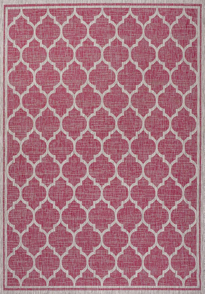 Eyely BMS109H-3 Santa Monica Trebol Moroccan Trellis Textured Weave Indoor/Outdoor Area Rug Coastal;Bohemian, Bedroom, Backyard, Patio, Easy-Cleaning, Non-Shedding, 3 X 5, Fuchsia/Light Gray