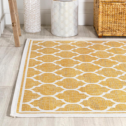 Eyely BMS109F-3 Santa Monica Trebol Moroccan Trellis Textured Weave Indoor/Outdoor Area Rug Coastal;Bohemian, Bedroom, Backyard, Patio, Easy-Cleaning, Non-Shedding, 3 X 5, Yellow/Cream