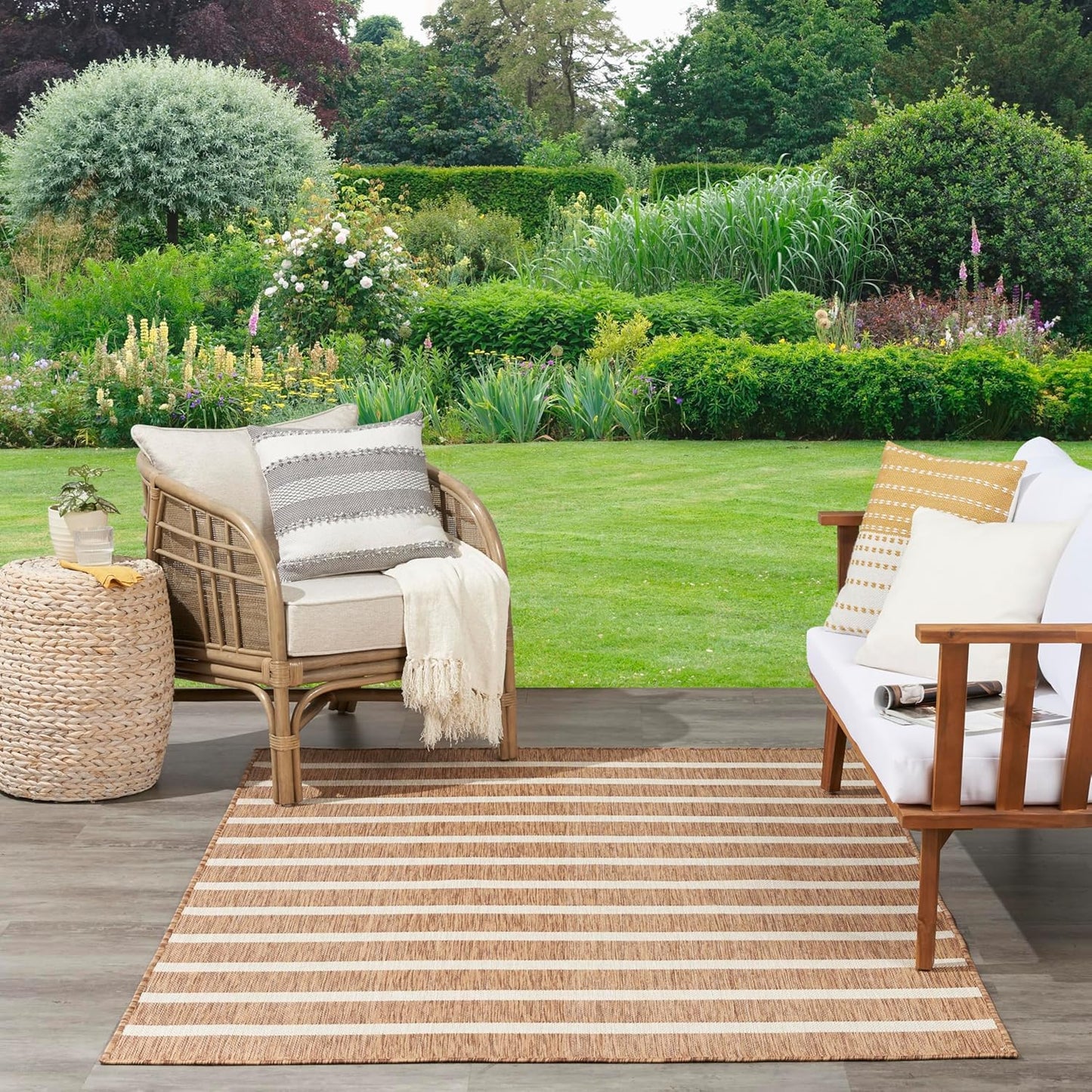 Nourison Home Positano Indoor/Outdoor Jute Ivory 6' x 9' Area Rug, Easy Cleaning, Non Shedding, Bed Room, Living Room, Dining Room, Deck, Backyard, Patio (6x9)