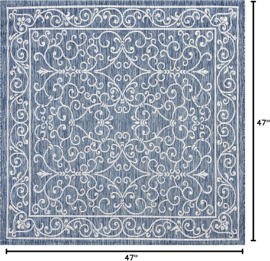 JONATHAN Y SMB106D-4SQ Charleston Vintage Filigree Textured Weave Navy/Gray 4' Square Indoor/Outdoor Area Rug, Pet Friendly, Non-Shedding, Stain Resistant, Easy-Cleaning for Backyard, Patio, Porch