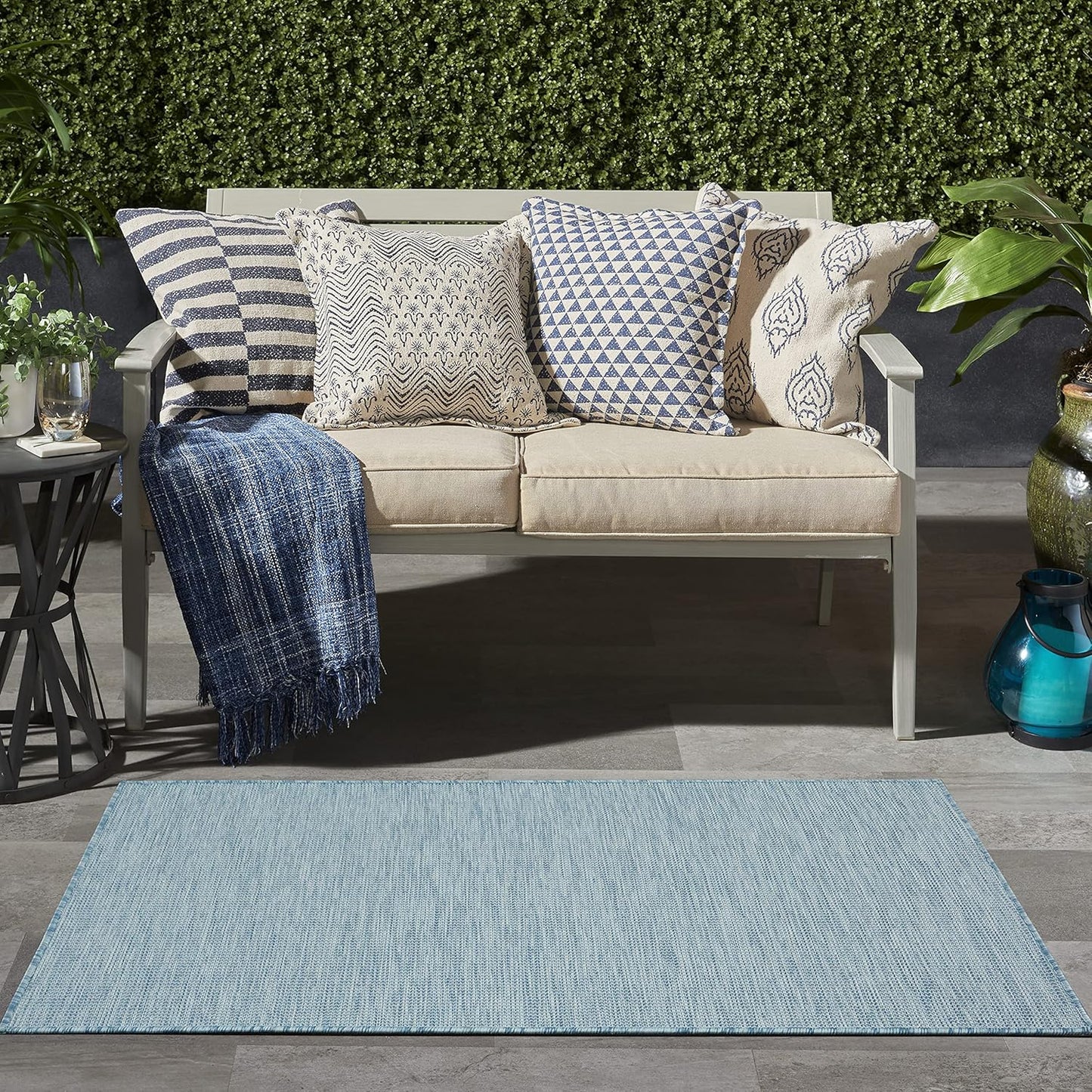 Nourison Positano Indoor/Outdoor Aqua 3' x 5' Area Rug, Easy Cleaning, Non Shedding, Bed Room, Living Room, Dining Room, Backyard, Deck, Patio (3x5)