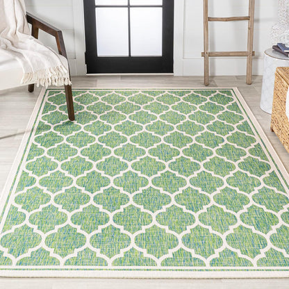 Eyely BMS109I-3 Santa Monica Trebol Moroccan Trellis Textured Weave Indoor/Outdoor Area Rug Coastal;Bohemian, Bedroom, Backyard, Patio, Easy-Cleaning, Non-Shedding, 3 X 5, Cream/Green