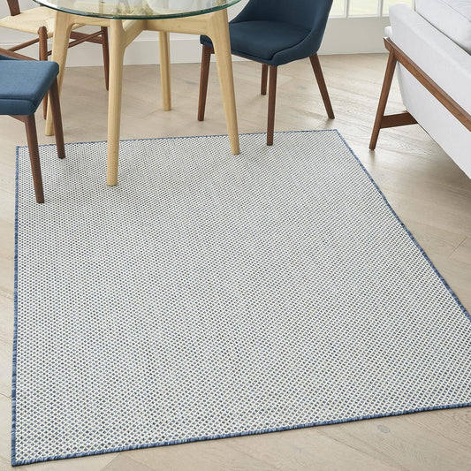 Nourison Courtyard Indoor/Outdoor Ivory Blue 6' x 9' Area Rug, Geometric, Easy Cleaning, Non Shedding, Bed Room, Living Room, Dining Room, Deck, Patio, Backyard (6x9)