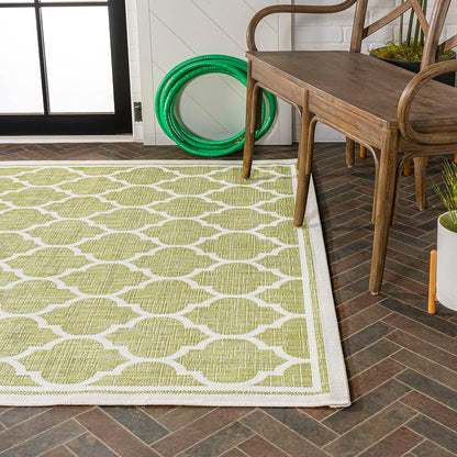 Eyely BMS109G-8 Santa Monica Trebol Moroccan Trellis Textured Weave Indoor/Outdoor Area Rug Coastal;Bohemian, Bedroom, Backyard, Patio, Easy-Cleaning, Non-Shedding, 8 X 10, Green/Cream