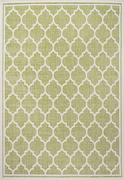 Eyely BMS109G-8 Santa Monica Trebol Moroccan Trellis Textured Weave Indoor/Outdoor Area Rug Coastal;Bohemian, Bedroom, Backyard, Patio, Easy-Cleaning, Non-Shedding, 8 X 10, Green/Cream