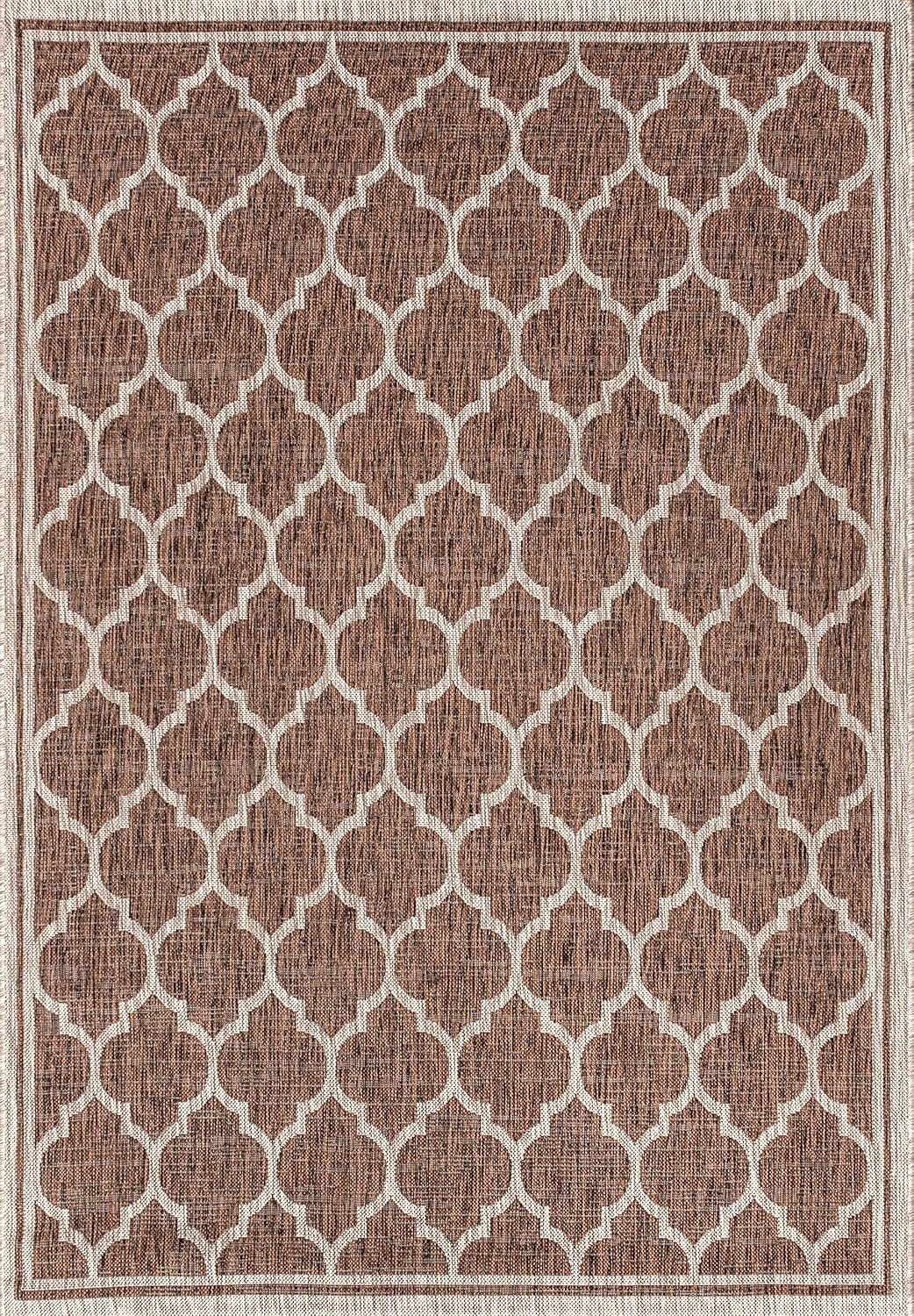 Eyely BMS109B-5 Santa Monica Trebol Moroccan Trellis Textured Weave Indoor/Outdoor Area Rug Coastal;Bohemian, Bedroom, Backyard, Patio, Easy-Cleaning, Non-Shedding, 5 X 8, Espresso/Taupe