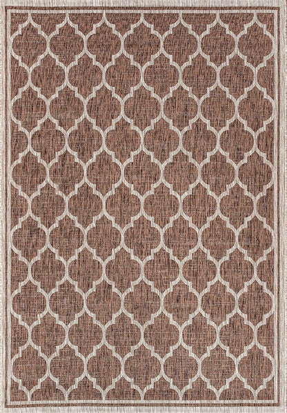 Eyely BMS109B-5 Santa Monica Trebol Moroccan Trellis Textured Weave Indoor/Outdoor Area Rug Coastal;Bohemian, Bedroom, Backyard, Patio, Easy-Cleaning, Non-Shedding, 5 X 8, Espresso/Taupe