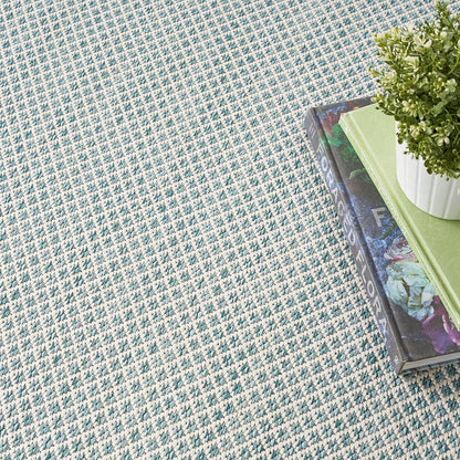 Nourison Home Courtyard Indoor/Outdoor Ivory/Aqua 5' x 8' Oval Area Rug, Easy Cleaning, Non Shedding, Bed Room, Living Room, Dining Room, Backyard, Deck, Patio (5x8 Oval)