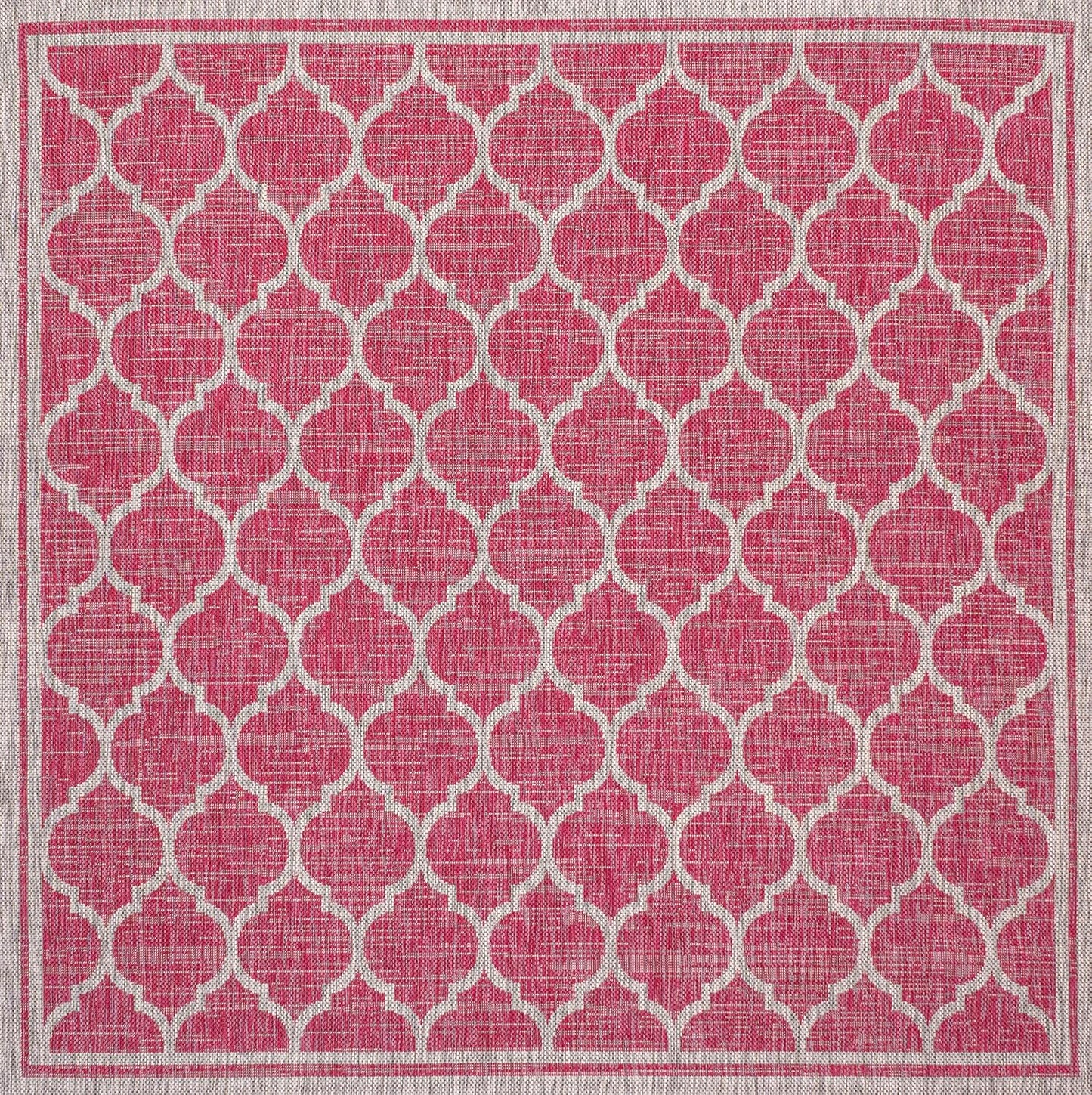Eyely BMS109H-5SQ Santa Monica Trebol Moroccan Trellis Textured Weave Indoor/Outdoor Area Rug Coastal;Bohemian, Bedroom, Backyard, Patio, Easy-Cleaning, Non-Shedding, 5' Square, Fuchsia/Light Gray
