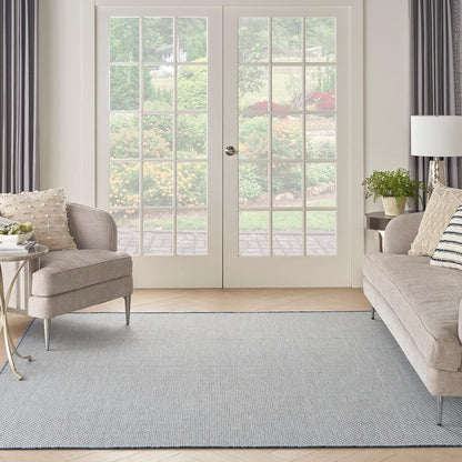 Nourison Home Courtyard Indoor/Outdoor Ivory Blue 8' x Square Area Rug, Easy Cleaning, Non Shedding, Bed Room, Living Room, Dining Room, Backyard, Deck, Patio (8 Square)