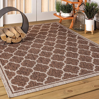 Eyely BMS109B-8 Santa Monica Trebol Moroccan Trellis Textured Weave Indoor/Outdoor Area Rug Coastal;Bohemian, Bedroom, Backyard, Patio, Easy-Cleaning, Non-Shedding, 8 X 10, Espresso/Taupe