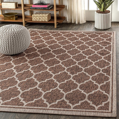 Eyely BMS109B-9 Santa Monica Trebol Moroccan Trellis Textured Weave Indoor/Outdoor Area Rug Coastal;Bohemian, Bedroom, Backyard, Patio, Easy-Cleaning, Non-Shedding, 9 X 12, Espresso/Taupe