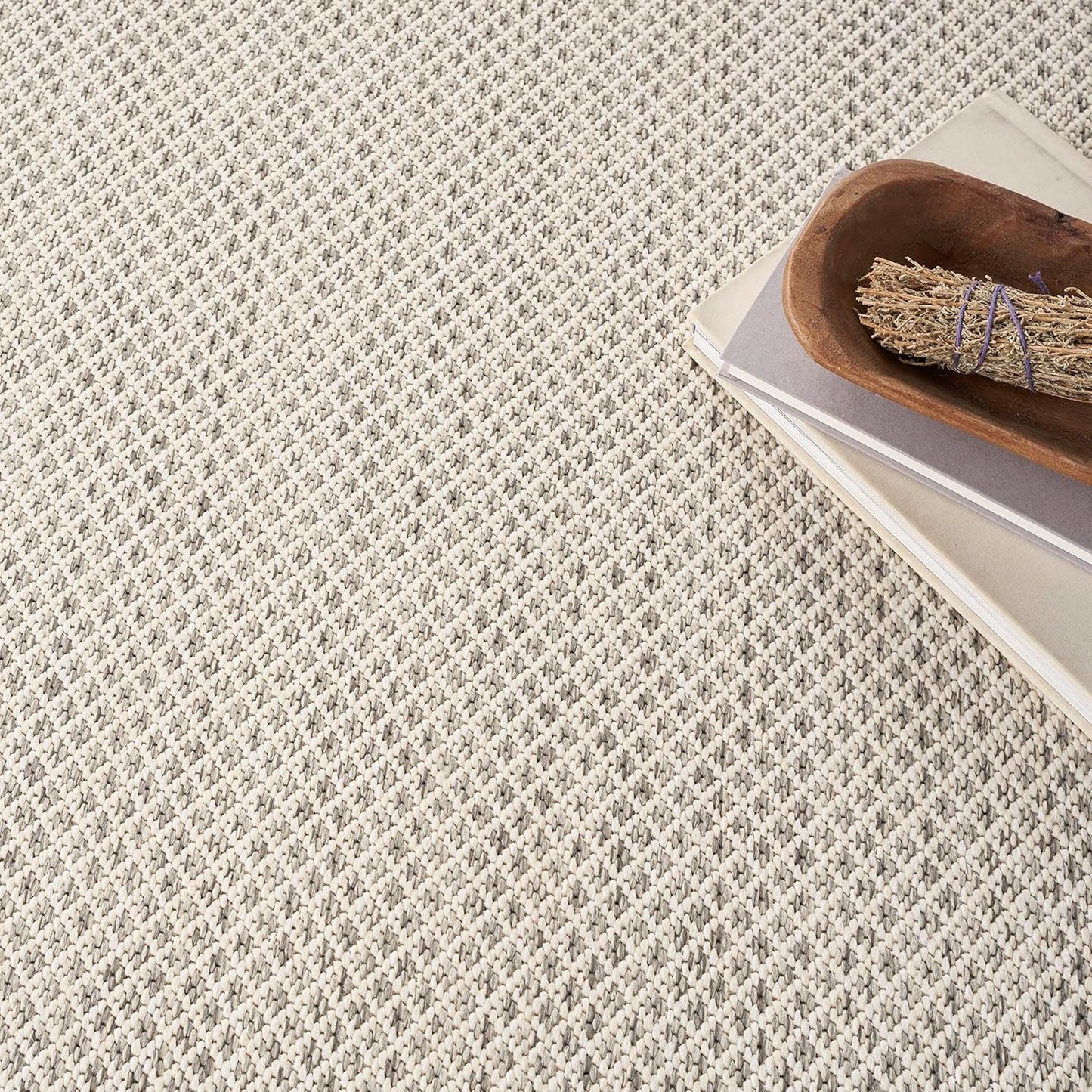 Nourison Home Courtyard Indoor/Outdoor Ivory/Silver 5' x Square Area Rug, Easy Cleaning, Non Shedding, Bed Room, Living Room, Dining Room, Backyard, Deck, Patio (5 Square)