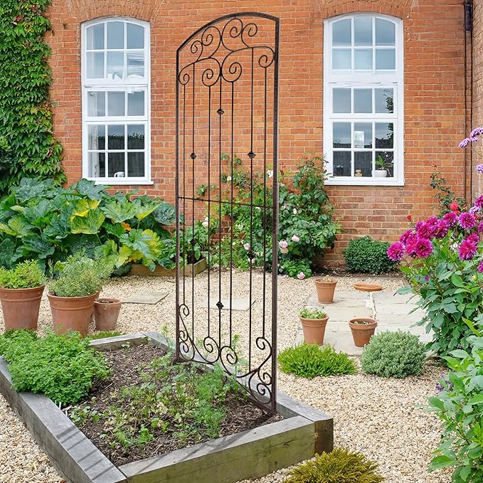 H Potter Premium 8-Foot Iron Garden Trellis - Heavy Duty Plant Support for Climbing Vines & Privacy Screen