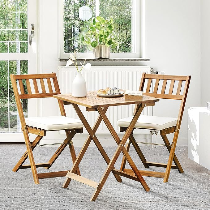 IDZO Heavy Duty 400lbs Capacity Patio Bistro Set 3 Piece Outdoor, Folding Chairs w/Cushion, Square Table - Upgrate 2024