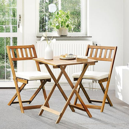 IDZO Heavy Duty 400lbs Capacity Patio Bistro Set 3 Piece Outdoor, Folding Chairs w/Cushion, Square Table - Upgrate 2024